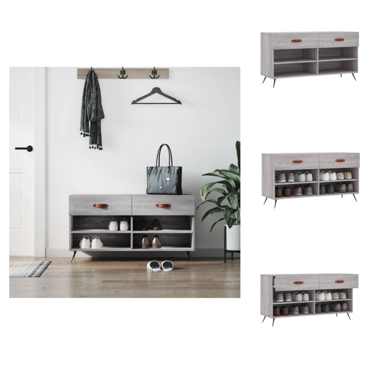 vidaXL Ławka na buty szara Sonoma 102x35x55 cm materiał drewnopochodny - Stojaki i szafki na buty