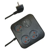 Przedłużacze i rozgałęźniki - Przedłużacz biurkowy Powersquare 3 gniazda+2 USB, 2.4A, 1.4 m, grafit - miniaturka - grafika 1
