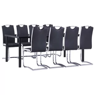 vidaXL 9-cz. zestaw jadalniany, tapicerowany sztuczną skórą, czarny - Stoły z krzesłami - miniaturka - grafika 1