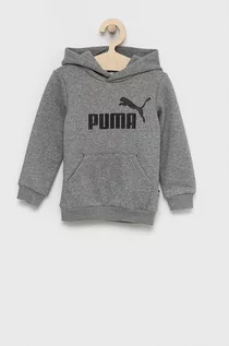 Bluzy dla chłopców - Puma Bluza dziecięca 586965 kolor szary z kapturem z nadrukiem - grafika 1