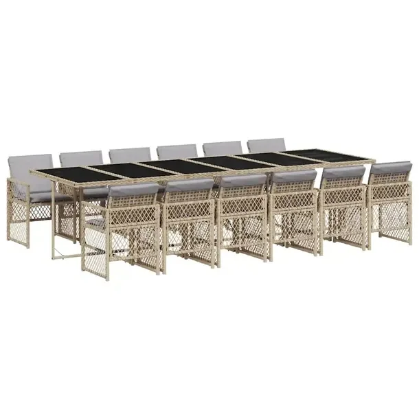 Zestaw mebli ogrodowych 330 x 106 x 73 cm, beżowy, rattan PE, szkło harto