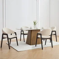 Krzesła - Zestaw 6 krzeseł z podłokietnikami z bukli i drewna kauczukowego - Biały i Czarny - SOLUNA - miniaturka - grafika 1