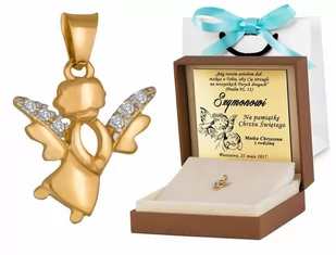Złota Zawieszka 585 Aniołek z Kryształkami Grawer - Biżuteria dla dzieci - miniaturka - grafika 1