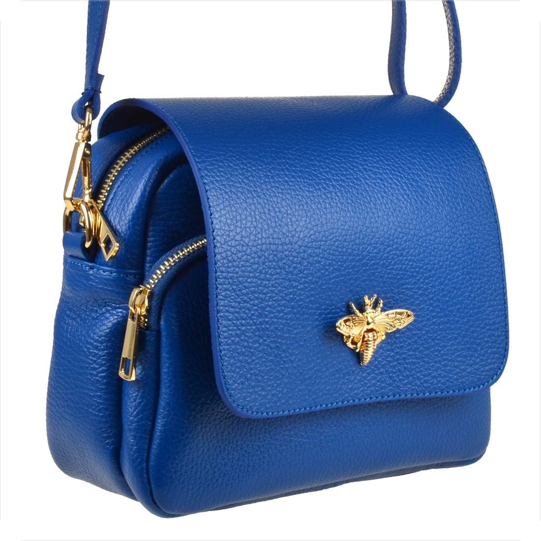 Borse in Pelle listonoszka skórzana z muchą niebieska chabrowa