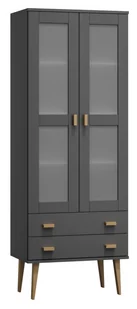 Witryna drewniana Venuci 2 szuflady 89 cm szara - Witryny - miniaturka - grafika 1