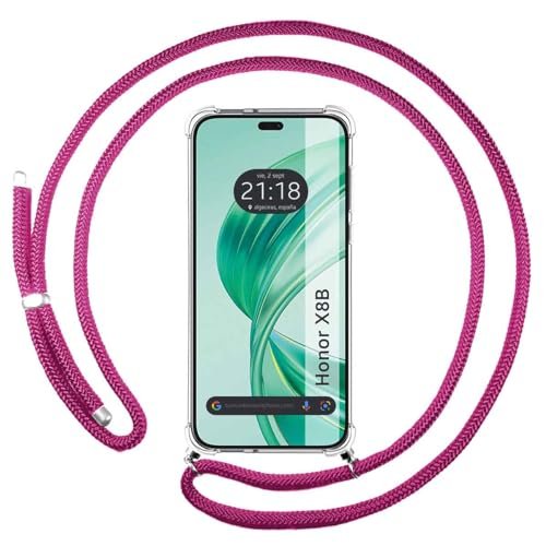 Przezroczyste etui na telefon Huawei Honor X8b ze smyczą różowy fuksja