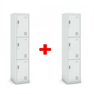 B2B Partner Szafka 3-drzwiowa, zamek cylindryczny, 1800 x 380 x 450 mm, szary/szary, 1+1 GRATIS - Szafy biurowe - miniaturka - grafika 2