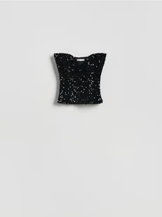 Reserved - Cekinowy top - czarny - Koszulki i topy damskie - miniaturka - grafika 1