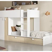 Łóżka dla dzieci i młodzieży - Łóżko piętrowe - 2 × 90 × 190 cm wbudowana szafa - kolor biały i naturalny, z materacem w zestawie - JUANITO - miniaturka - grafika 1