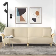 Sofy i kanapy - vidaXL Rozkładana kanapa z podłokietnikami, kremowa, obita tkaniną - miniaturka - grafika 1