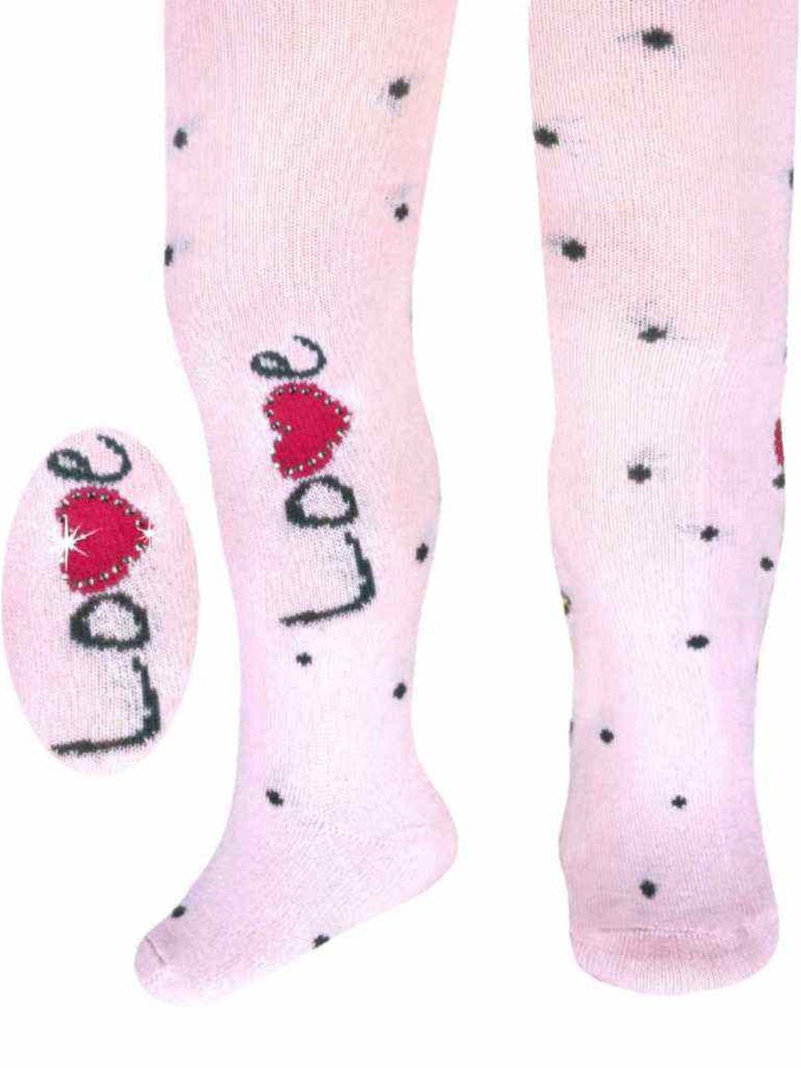 Rajstopy bawełniane dziewczęce, jasnoróżowe, Love, Milusie