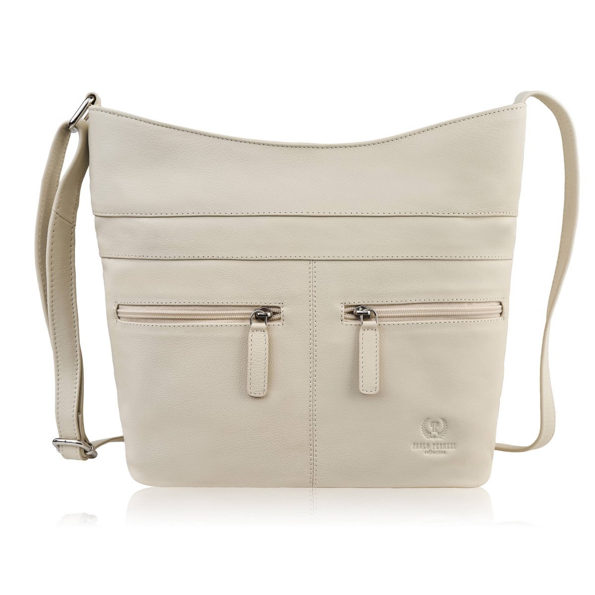 Torebka damska skórzana na ramię pojemna beżowa listonoszka AY-23-BG