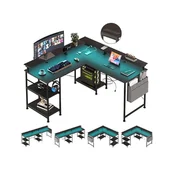 Biurka - Wielofunkcyjne biurko narożne Tbfit - oświetlenie LED o 60 000 kolorów, zintegrowany zasilacz, możliwość rozbudowy do gier/pracy - miniaturka - grafika 1