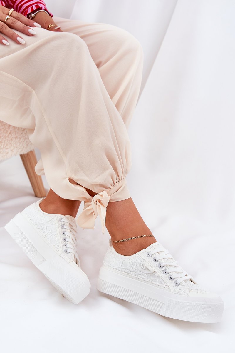 Koronkowe Trampki Damskie Big Star RR274747 Białe-40