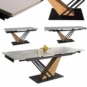 Stoły - Stół rozkładany do salonu Genesis 160(220)x90 biały efekt marmuru/dąb - miniaturka - grafika 1