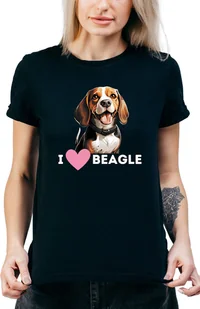 T-SHIRT DAMSKI NA PREZENT PSY BEAGLE ZWIERZĘTA KOSZULKA CZARNA R-XXL A145 - Koszulki i topy damskie - miniaturka - grafika 1