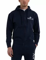 Bluzy męskie - Replay Męska bluza z kapturem z zamkiem błyskawicznym, niebieska (Blue 085), S, Niebieski... 085, S - miniaturka - grafika 1