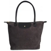 Torebki damskie - Duża zamszowa włoska torba XL- A4 , worek shopper na ramię Vera Pelle Szara z Czarnym VKA41GN - miniaturka - grafika 1