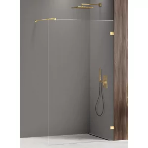 NEW TRENDY EXK-7059 Kabina prysznicowa AVEXA GOLD SHINE walk-in U 100x200 szkło czyste 8mm Active Shield 2.0 - Ścianki i drzwi prysznicowe - miniaturka - grafika 1