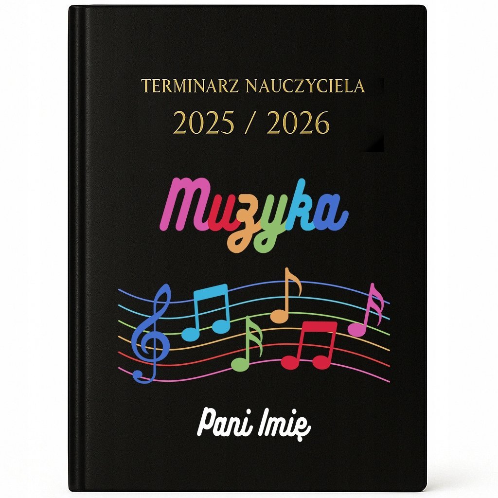 KALENDARZ NAUCZYCIELA A5 2025/26 Czarny Personalizowany Prezent Muzyka