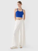 Spodnie sportowe damskie - 4F Spodnie dresowe z szerokimi nogawkami damskie - białe XXL - miniaturka - grafika 1