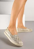 Espadryle damskie - Złote Ażurowe Espadryle Vices z Ozdobną Plecionką Arivrae - miniaturka - grafika 1