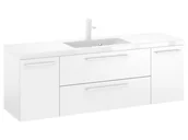 Szafki łazienkowe - Szafka Wisząca Z Umywalką RON 140 cm D - Biały Mat - Uchwyty Białe Matowe - miniaturka - grafika 1