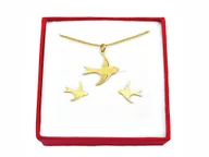 Zestawy biżuterii dla kobiet - Pozłacany komplet ptaki jaskółki + pudełko - miniaturka - grafika 1