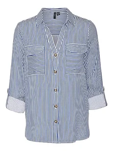 VERO MODA Damska bluzka Vmbumpy L/S New WVN Ga Noos, Beaucoup Blue/Stripes: śnieżnobiałe, XL - Bluzki damskie - miniaturka - grafika 1