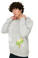 Bluzy męskie - Trendyol Męska bluza z kapturem, gładka, oversize, szara, L, Szary, L - miniaturka - grafika 1