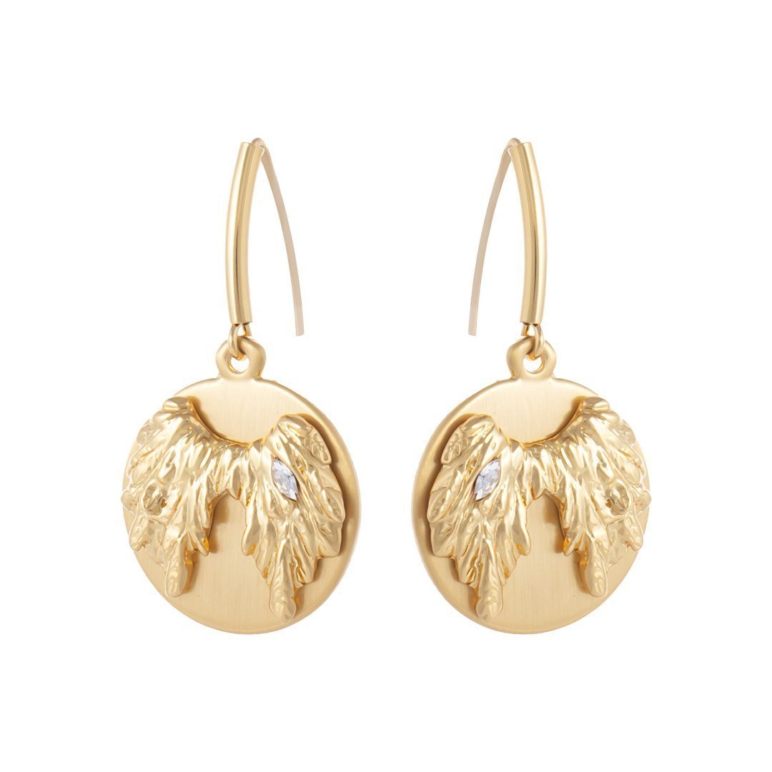 Kolczyki plasterki na małej agrafce ze skrzydłami zdobionymi kryształkami Preciosa (P25/JES/42/1AU)