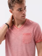 Koszulki męskie - T-shirt męski z kieszonką - koralowy melanż V4 S1388 - miniaturka - grafika 1