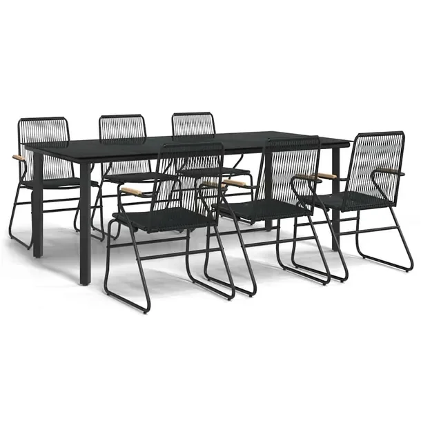 Ogród Zestaw Mebli Jadalnianych 200x100 cm, czarny, rattan PVC, stal malow