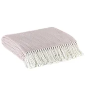 Koce - Koc narzuta PLED6 180x220 Eurofirany różowy kremowy jodełka frędzle - miniaturka - grafika 1