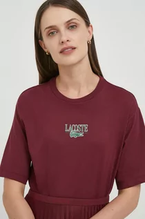 Koszulki sportowe damskie - Lacoste t-shirt bawełniany kolor bordowy - grafika 1