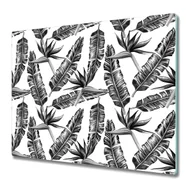 Deski do krojenia - Deska Do Krojenia ze Szkła Hartowanego 60x52 cm - Czarno-białe liście - miniaturka - grafika 1