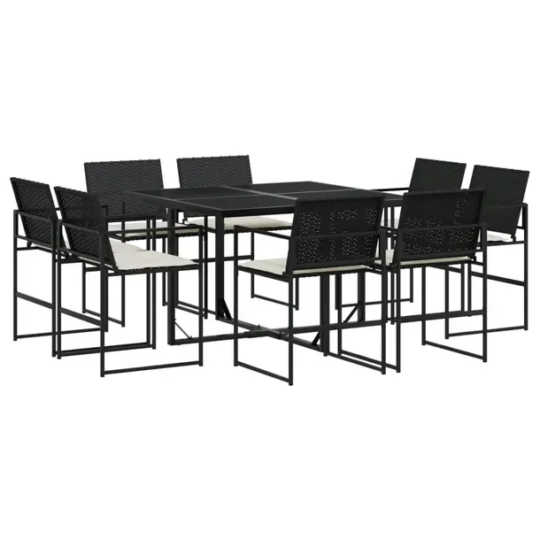 Zestaw Mebli Ogrodowych Rattan PE Czarny 110x107x72 cm, Stół, 8 Krzeseł