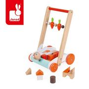 Zabawki na biegunach - Janod Wózek pchacz drewniany z 19 klockami Królik 1-4 lata - miniaturka - grafika 1