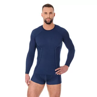 Bielizna sportowa męska - Męska koszulka termoaktywna Brubeck Active Wool LS12820 navy - XXL - grafika 1