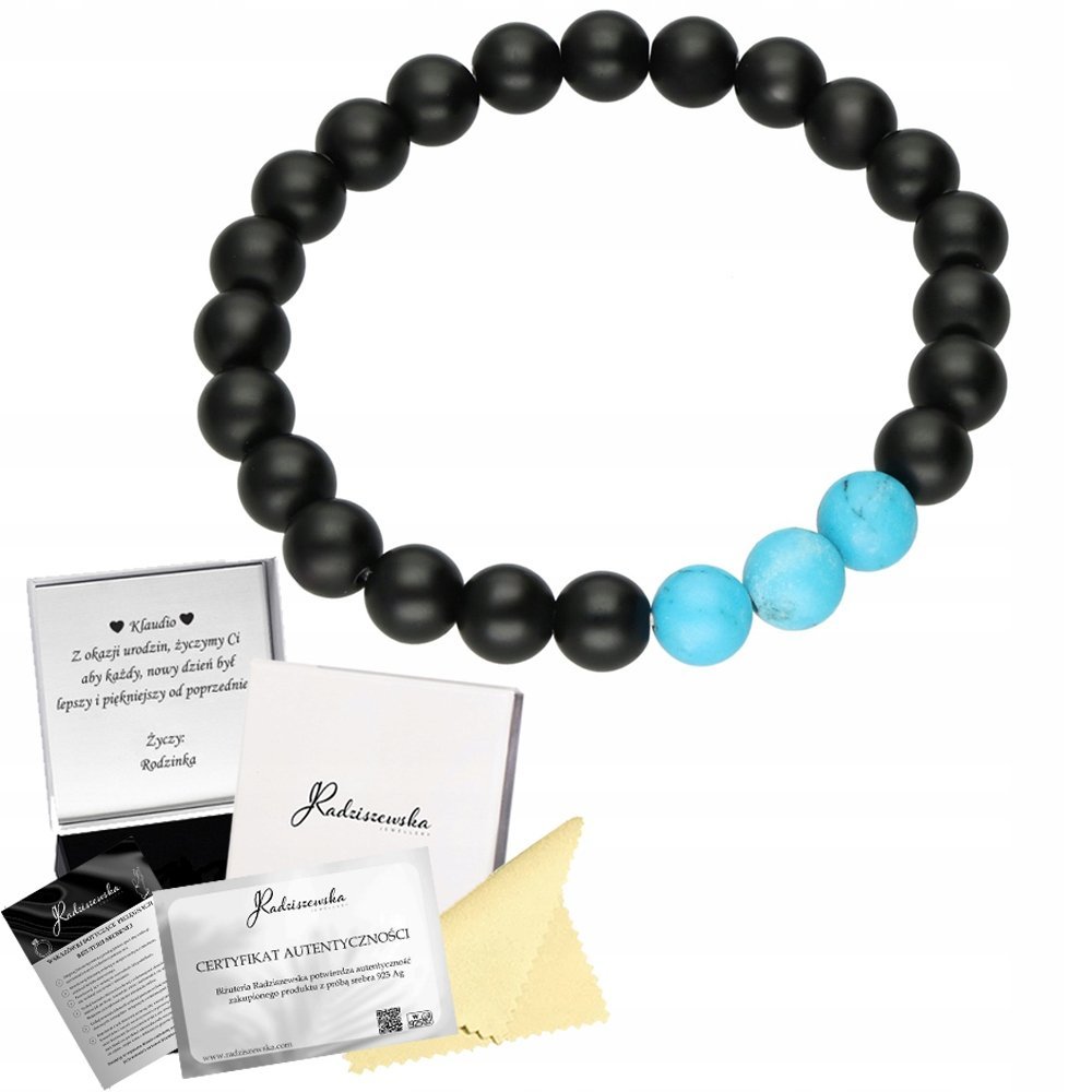 Męska Bransoletka z Kamieni Naturalnych Onyks Marmur Dzień Chłopaka Prezent