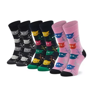 Skarpetki męskie - Happy Socks kolorowe i zabawne skarpetki 3-Pack Mixed Cat Socks Gift Set Rozmiar 41-46 - grafika 1