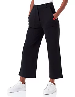 Spodnie damskie - Love Moschino Damskie spodnie o regularnym kroju z logo Withlogo Rubber Label Casual Pants, czarny, 48 - grafika 1