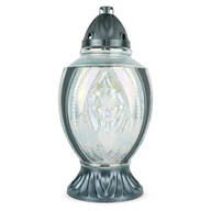 Lampiony i znicze - Znicz Artystyczny 38cm Srebrny DP734 Znicz Szklany Lampion z Wkładem Wymiennym - miniaturka - grafika 1