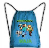 Plecaki worki - Niebieski Worek Plecak Szkolny Minecraft + IMIĘ - miniaturka - grafika 1
