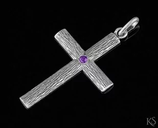 Srebrny Krzyżyk z cyrkonią KR-01-ametyst - Biżuteria religijna - miniaturka - grafika 1