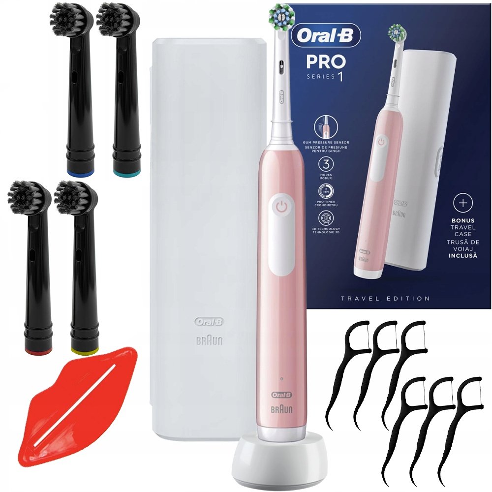Zestaw Elektryczna Szczoteczka Oral-b Pro 1 Różowa Końcówki Etui