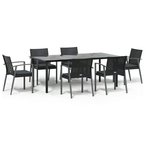 Zestaw mebli ogrodowych rattan PE czarny, stół 200x100x74 cm, krzesła 56