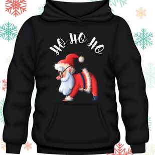 Bluza uniwersalna typu kangurka z kapturem Ho Ho Ho Mikołaj rozmiar 3XL czarna świąteczna - Bluzy męskie - miniaturka - grafika 1