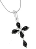 Biżuteria religijna - Srebrny krzyżyk z onyksem - miniaturka - grafika 1