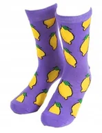 Skarpetki męskie - KOLOROWE SKARPETKI SKARPETY ŚMIESZNE WZORY FIOLETOWE CYTRYNY LEMON PREZENT - miniaturka - grafika 1